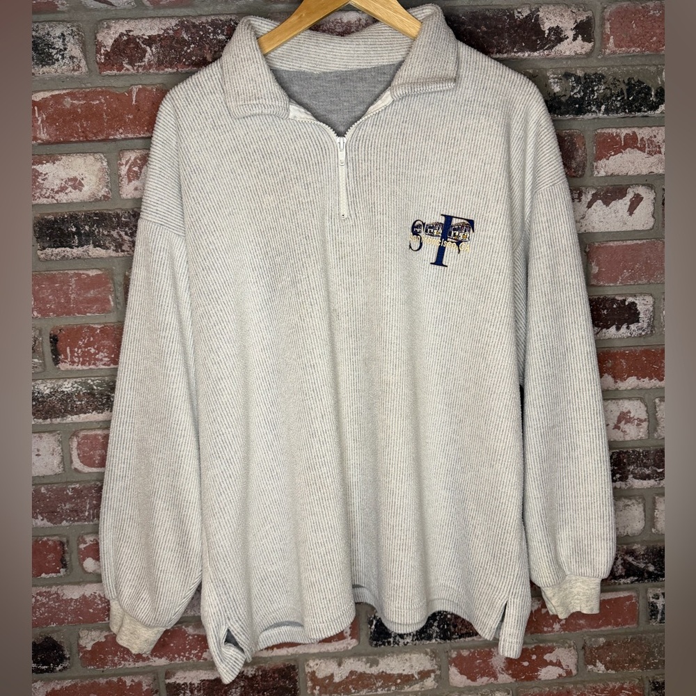 Men's San Francisco Trams Gray Corduroy Quarter-Zip Sweater - Picture 1 of 8